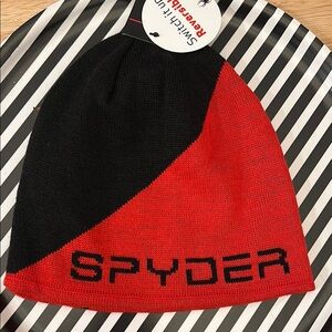 Spyder Black and Red Knit Beanie